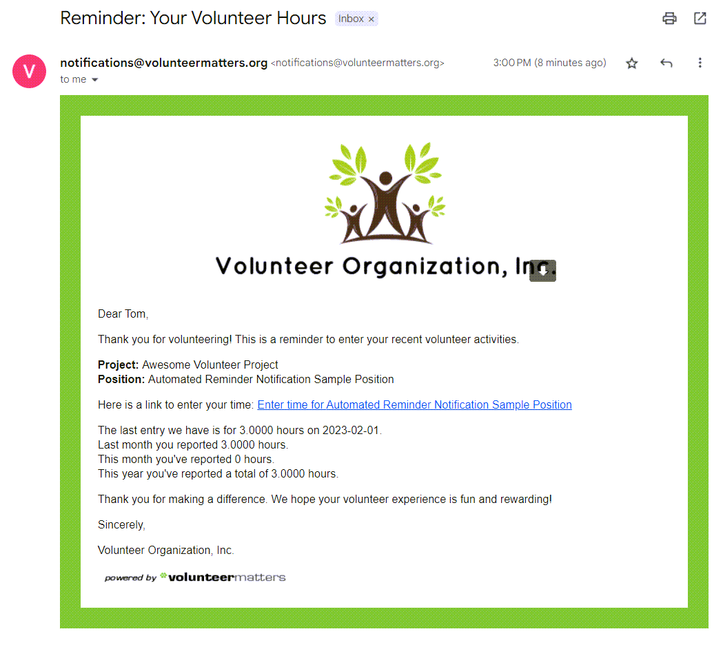 Automated Timesheet Reminders (SelfReported Hours) VolunteerMatters